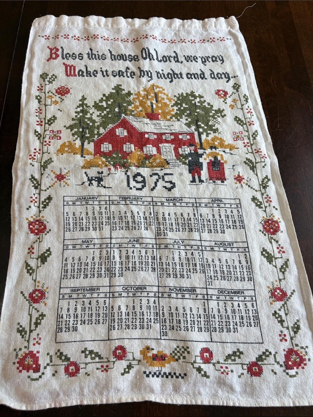 Vintage 1975 Cross Stitch Calendar Towel